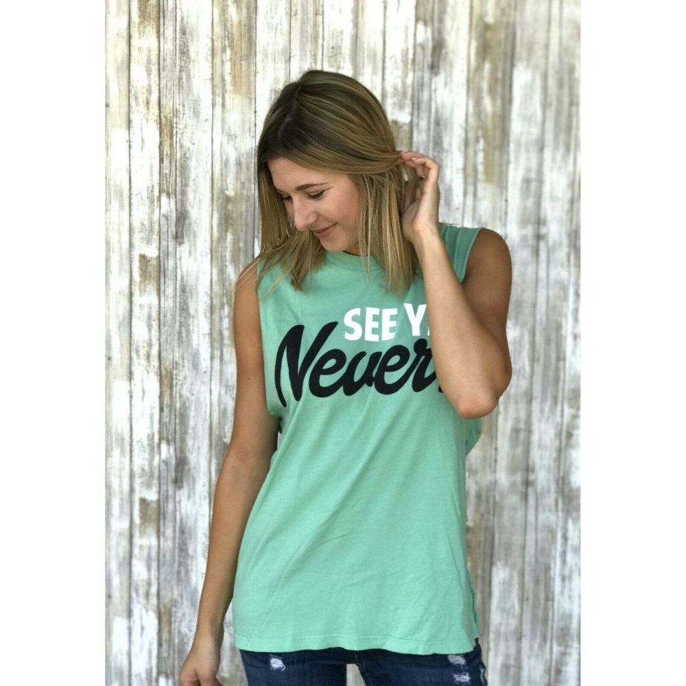 Jac Vanek See Ya Never Muscle Tee Sleeveless L NWT
